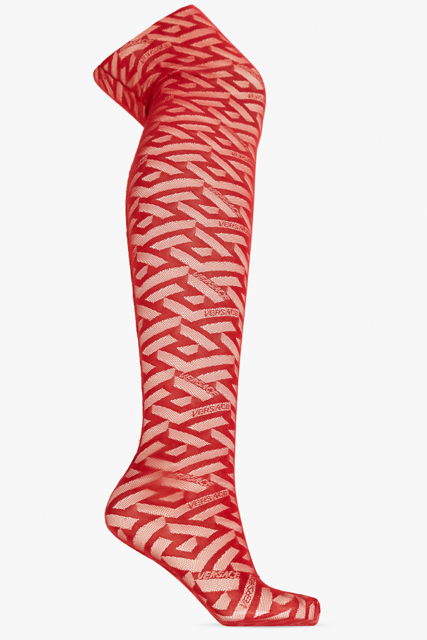 Red Tights with La Greca pattern Versace IetpShops Denmark